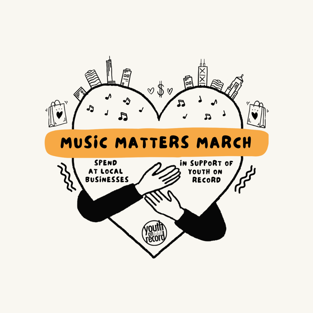 An illustrated logo for Music Matters March of two arms hugging a heart.